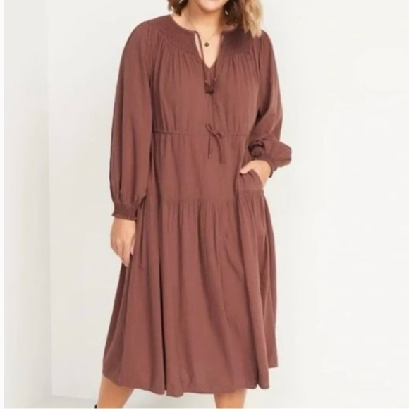 Old Navy Dresses & Skirts - Old Navy Brown Pleated Long Sleeve Sundress